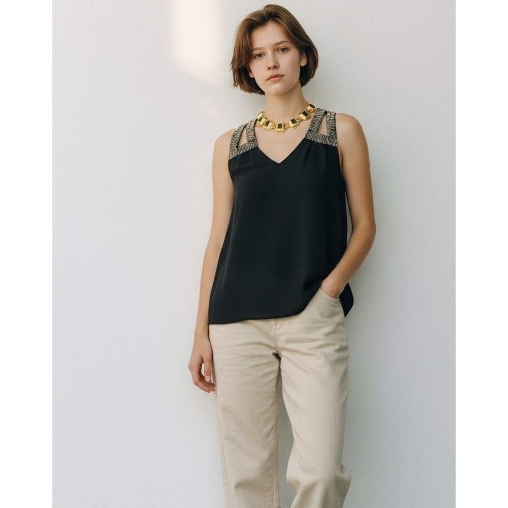 GUESS Jeans Women’s Embellished Beaded Black Tank Cami Top Size XS Whimsigoth